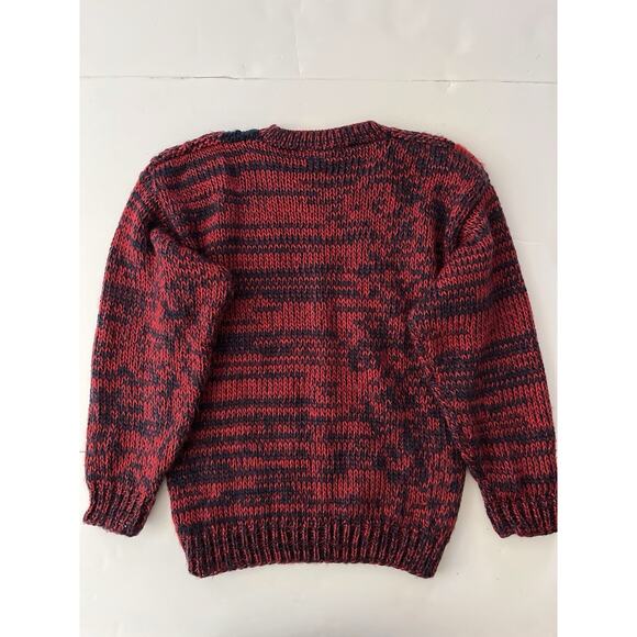 VTG SOH Chunky Sweater Men S Red Blue Cable Knit Cabincore Grandpa Handmade - Picture 8 of 8